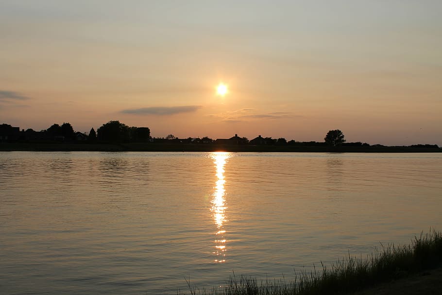 sunset, river, sky, water, landscape, travel, nature, evening HD wallpaper