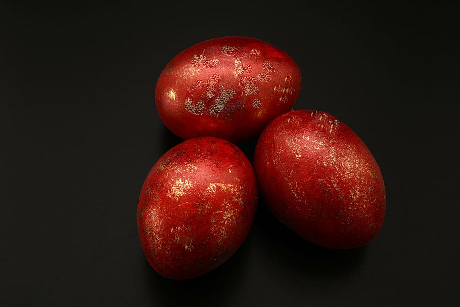 three red eggs, easter eggs, decoration, easter decoration HD wallpaper