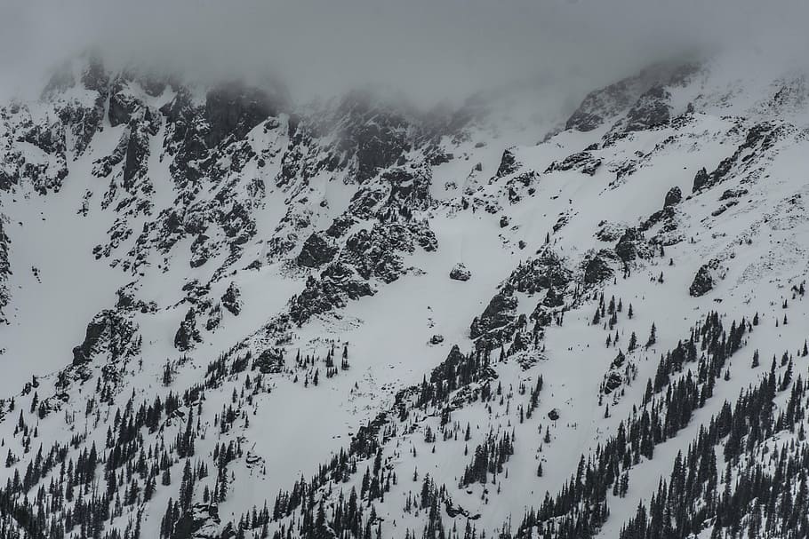 mountain rage view under cloudy sky, snow, winter, white, cold HD wallpaper