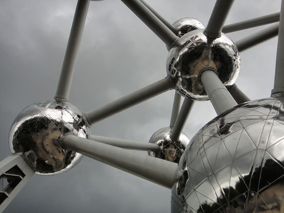 low-angle photography of Atomium, Brussels Germany, Connections HD wallpaper