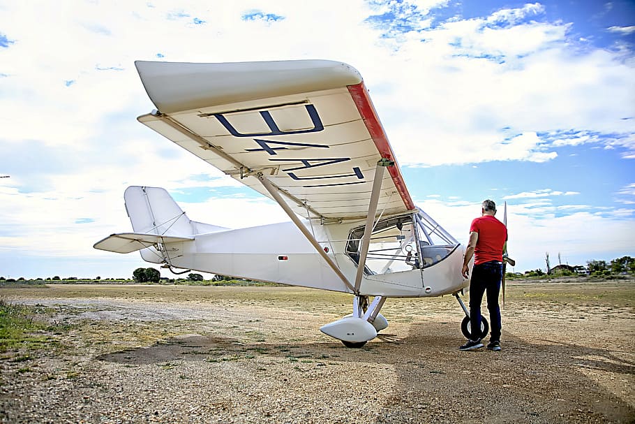 aircraft, sky, flight, clouds, blue, aircraft flight, small plane HD wallpaper