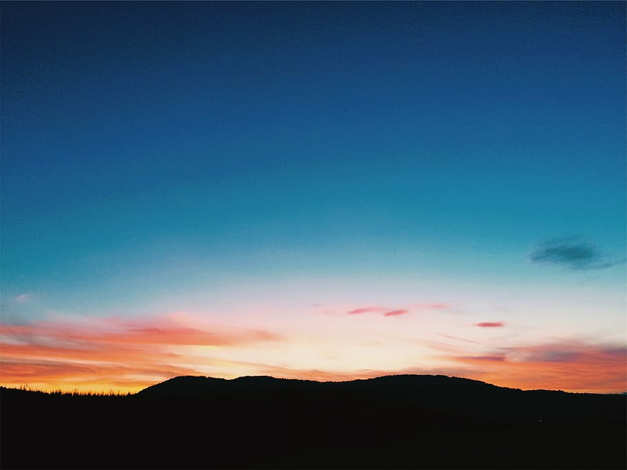 silhouette of mountain, sunset, sky, scenics, beauty in nature HD wallpaper
