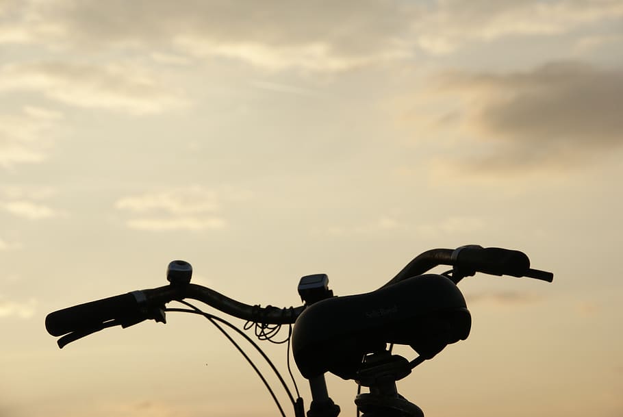silhouette of black bike, sky, back light, clouds, bicycle HD wallpaper