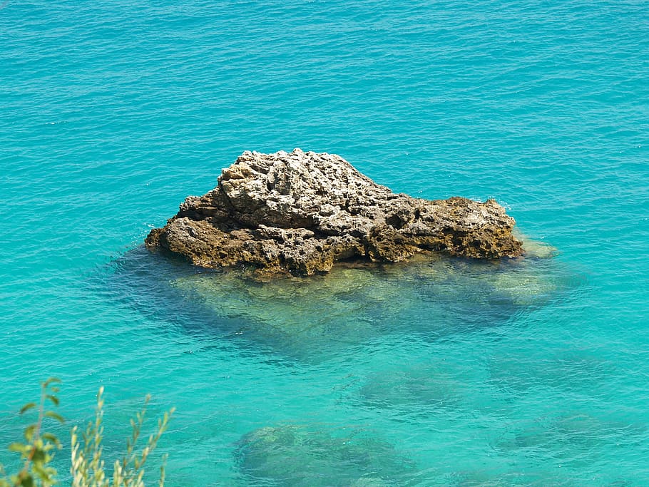 stone, sea, blue, turquoise, the rock in the water, beauty in nature HD wallpaper