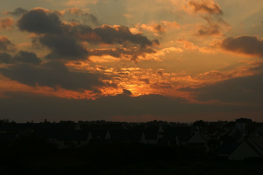 sunset, sea, brittany, sky, cloud - sky, orange color, beauty in nature HD wallpaper