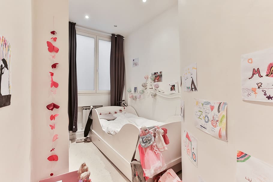room with white wooden bed, Nursery, Room Girl, Child, Decoration