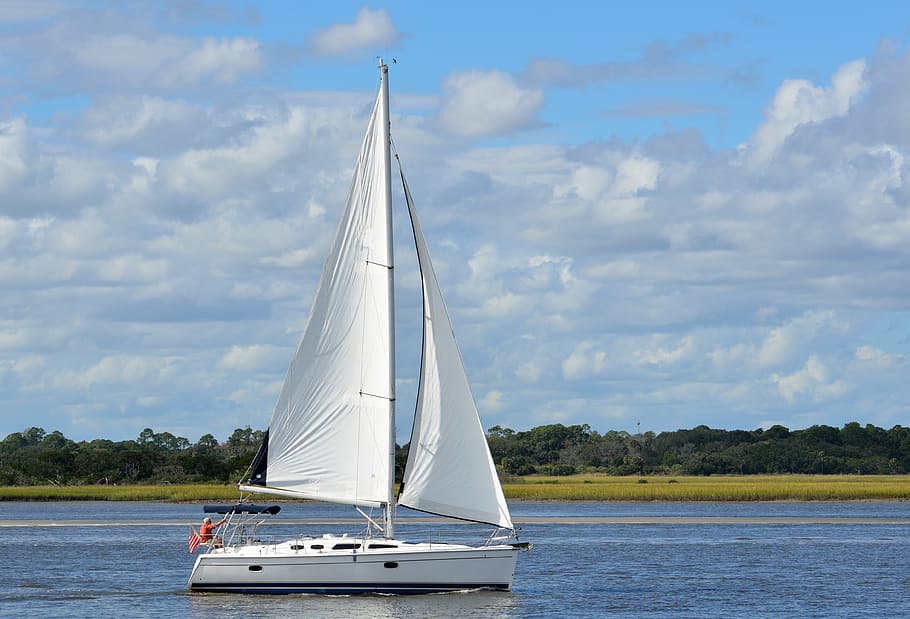 boat sailing on body of water during daytime, sailboat, river