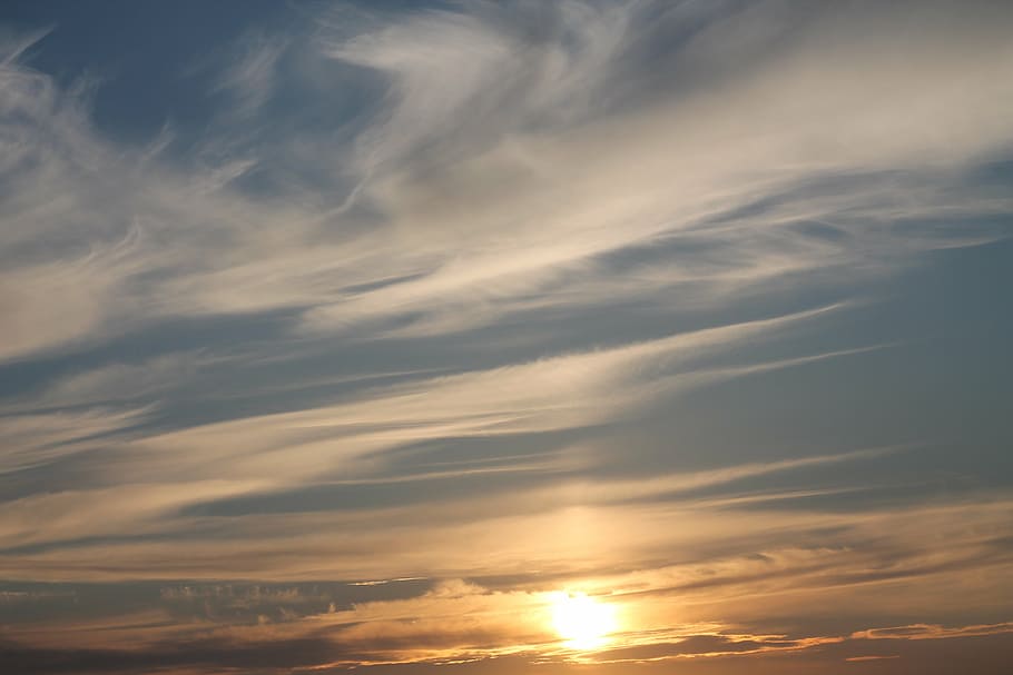 sky, sunset, clouds, weather, cirrus, evening, cloud - sky HD wallpaper