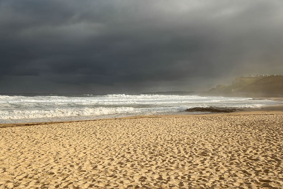 beach, storm, sand, sky, land, cloud - sky, sea, beauty in nature HD wallpaper