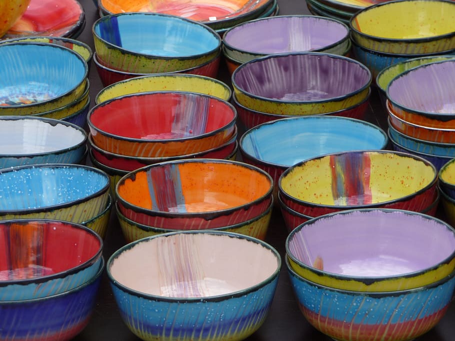 container, handmade, pottery, ceramic, bowls, large group of objects HD wallpaper