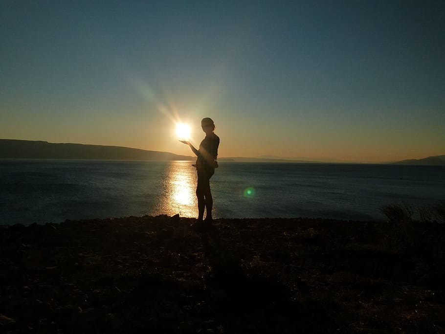 Sunset, Sea, Day, Beach, day s, silhouette, one person, sky HD wallpaper