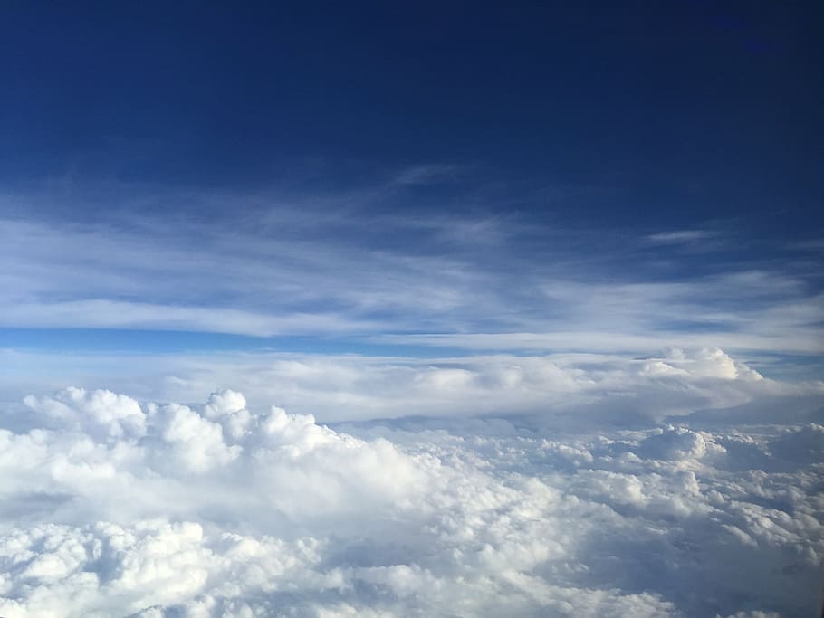 cumulus clouds under blue sky, heaven, cloudscape, atmosphere HD wallpaper