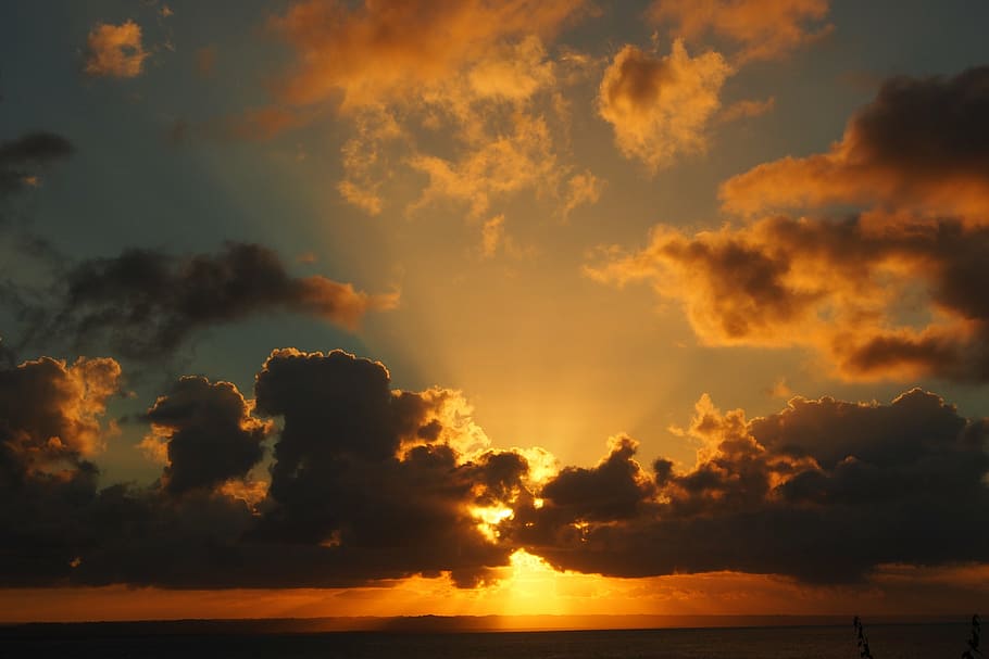 sunset, samana, clouds, rays, sky, romantic, mood, nature, cloud - sky HD wallpaper