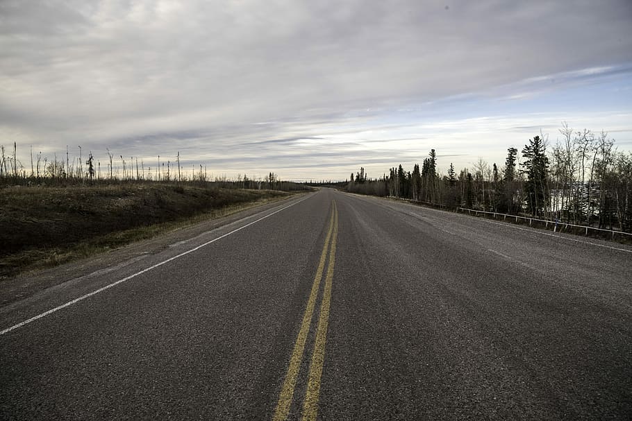 Road under the clouds, canada, highway, landscape, northwest territories HD wallpaper