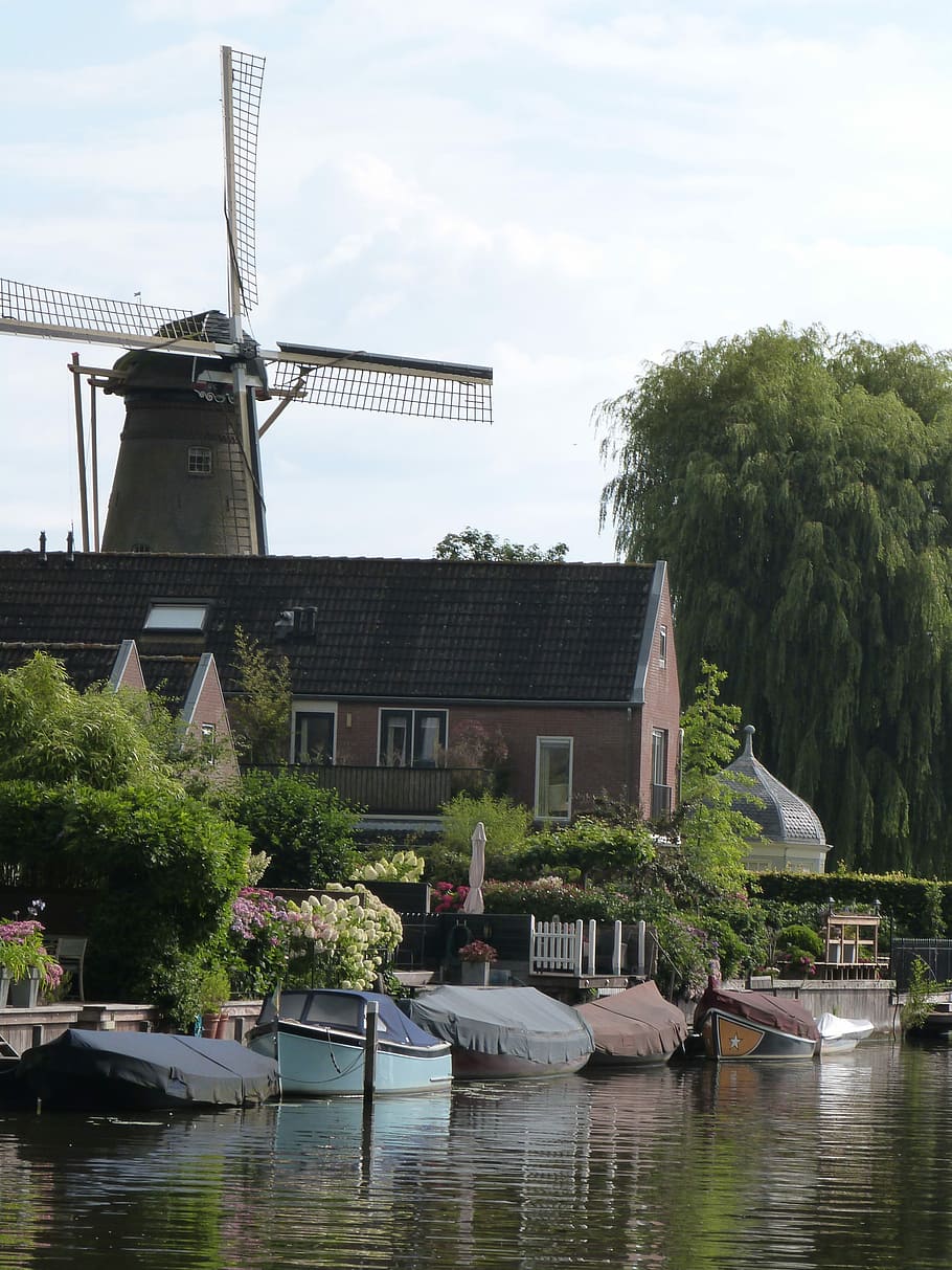 Windmill, Holland, Water, Mill, netherlands, channel, dutch windmill, HD wallpaper