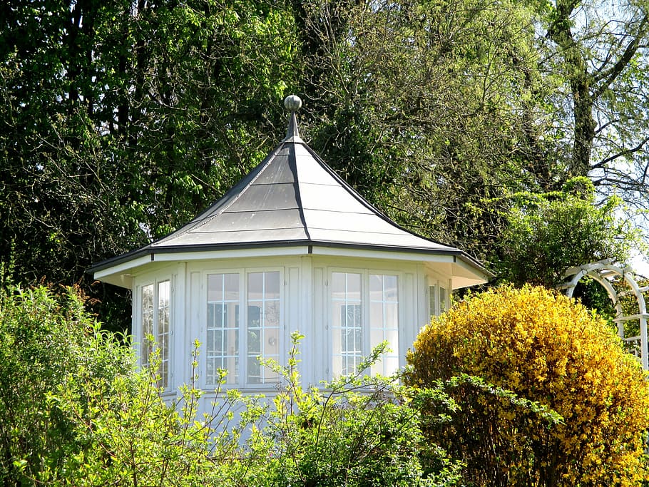 provides, pavilion, trees, shrubs, rest, beautiful, romanshorn HD wallpaper