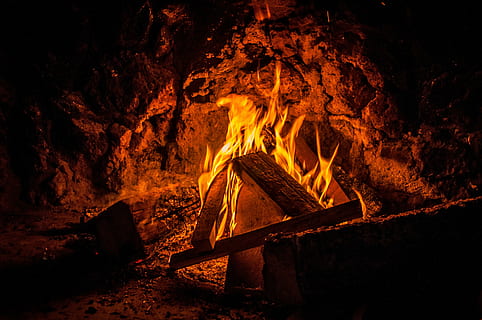photo of bonfire at nighttime, open fire, wood, burn, blaze HD wallpaper