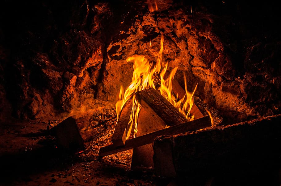 photo of bonfire at nighttime, open fire, wood, burn, blaze HD wallpaper