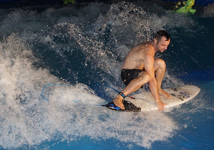 surfer, surfboard, wave, river wave, maneuver, one person, men HD wallpaper