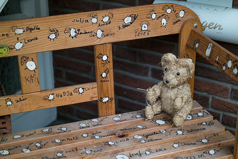 bear, bank, sheep, schäfchen, sit, lamb, teddy Bear, toy, wood - Material HD wallpaper