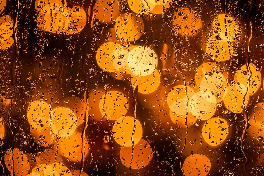 orange light bokeh, bokeh lights and water drops, shape, pattern HD wallpaper