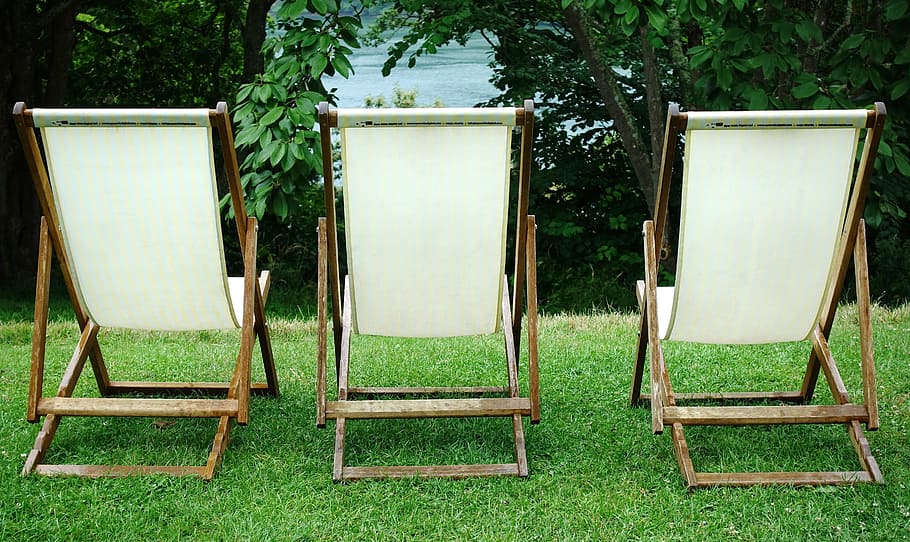 deckchair, three, seating, empty, gone, missing, vacant, relax HD wallpaper