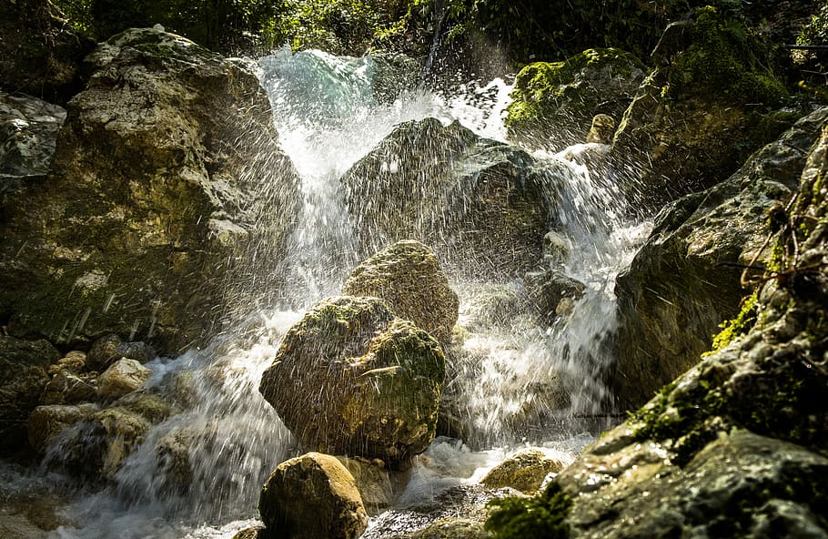 splash of waterfalls, torrent, momentum, stream, rocks, ply, landscape, HD wallpaper
