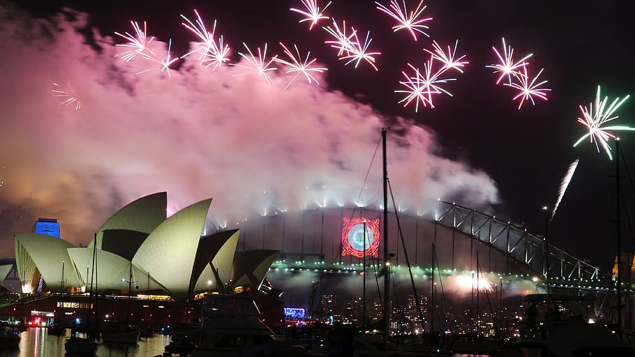 australia, sydney, opera, sylvester, fireworks, harbour bridge, HD wallpaper