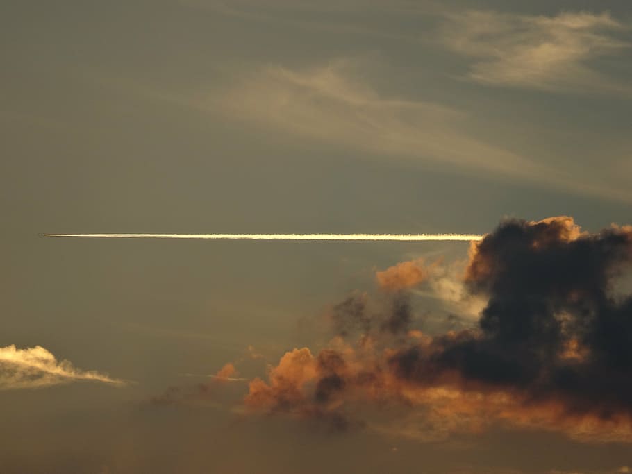 trail, plane, sunset, clouds, nature, sky, cloud - Sky, scenics HD wallpaper