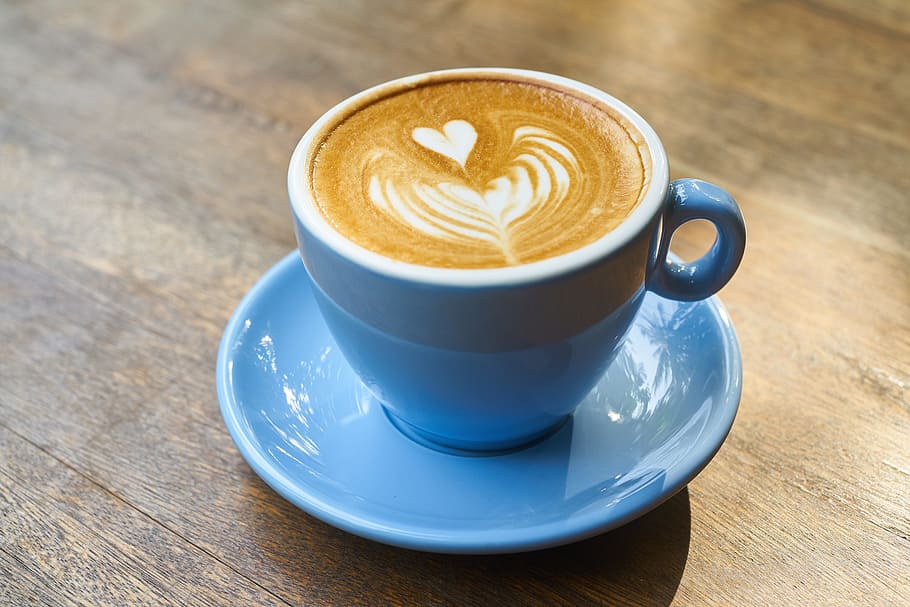 coffee latte in ceramic mug on saucer, Beverage, Coffee Cup, food photo