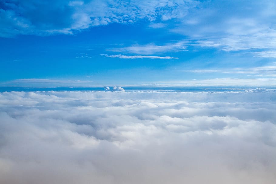 sea of clouds, sky, azure, image view, light, sun, geography HD wallpaper