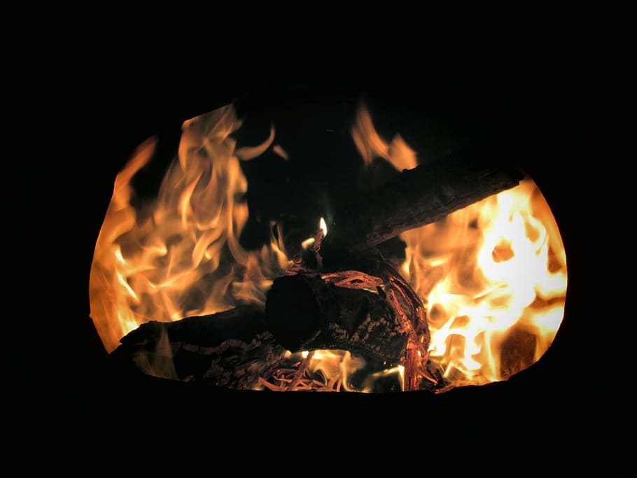 fire, campfire, flame, night, outdoors, hot, firewood, burn HD wallpaper