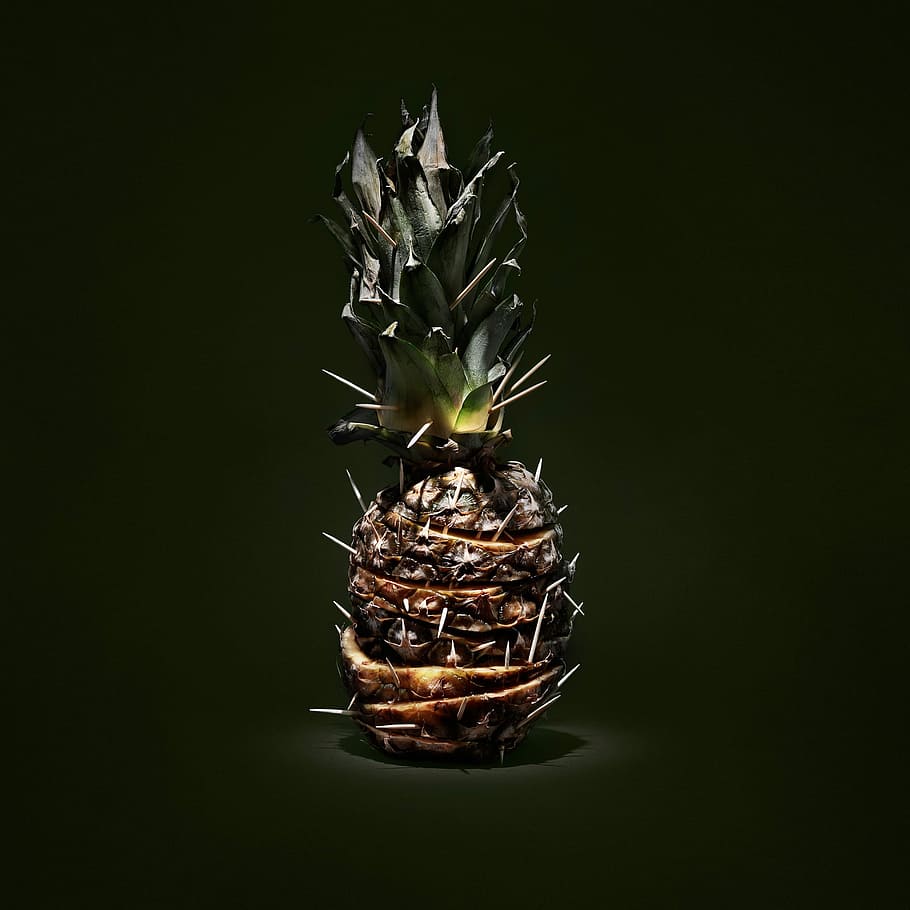 macro shot of pineapple fruit, photography of brown pineapple HD wallpaper