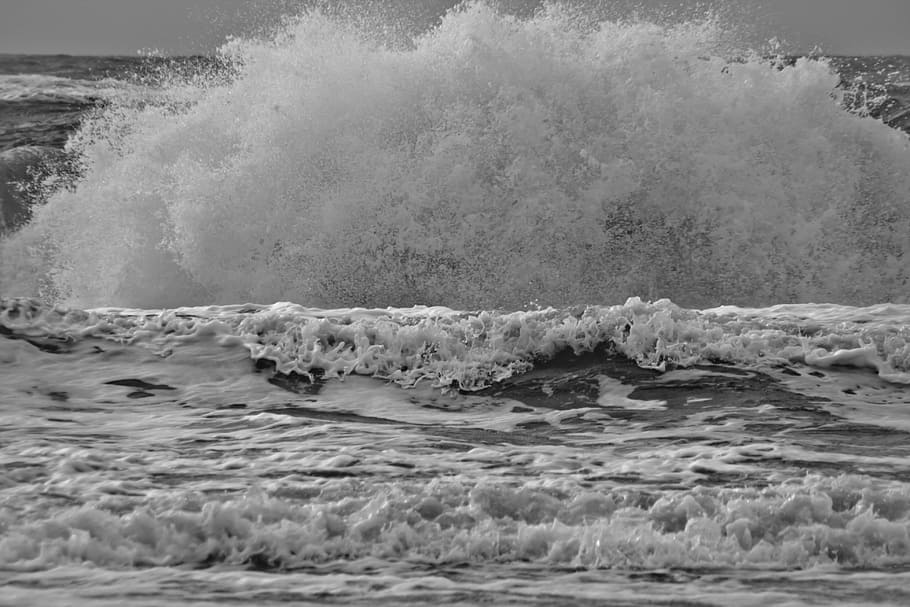 spray, wave, denmark, surf, coast, sea, water, ocean surf, wave breaking HD wallpaper