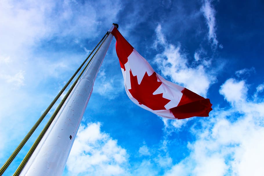 Canada flag raised at daytime, hdr, patriotism, red, cloud - sky HD wallpaper