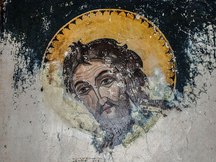 iconography, saint, aged, weathered, damaged, wall, painting, HD wallpaper