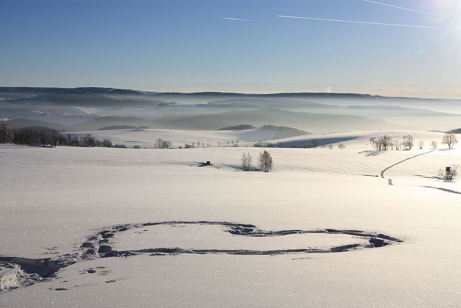 winter, ore mountains, snow, cold, blue sky, snowy, cold temperature HD wallpaper
