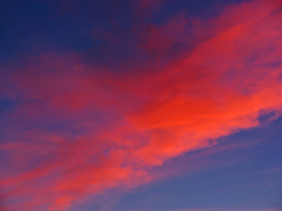 sunrise, sky, cloud, clouds, cloudscape, colors, red, blue HD wallpaper