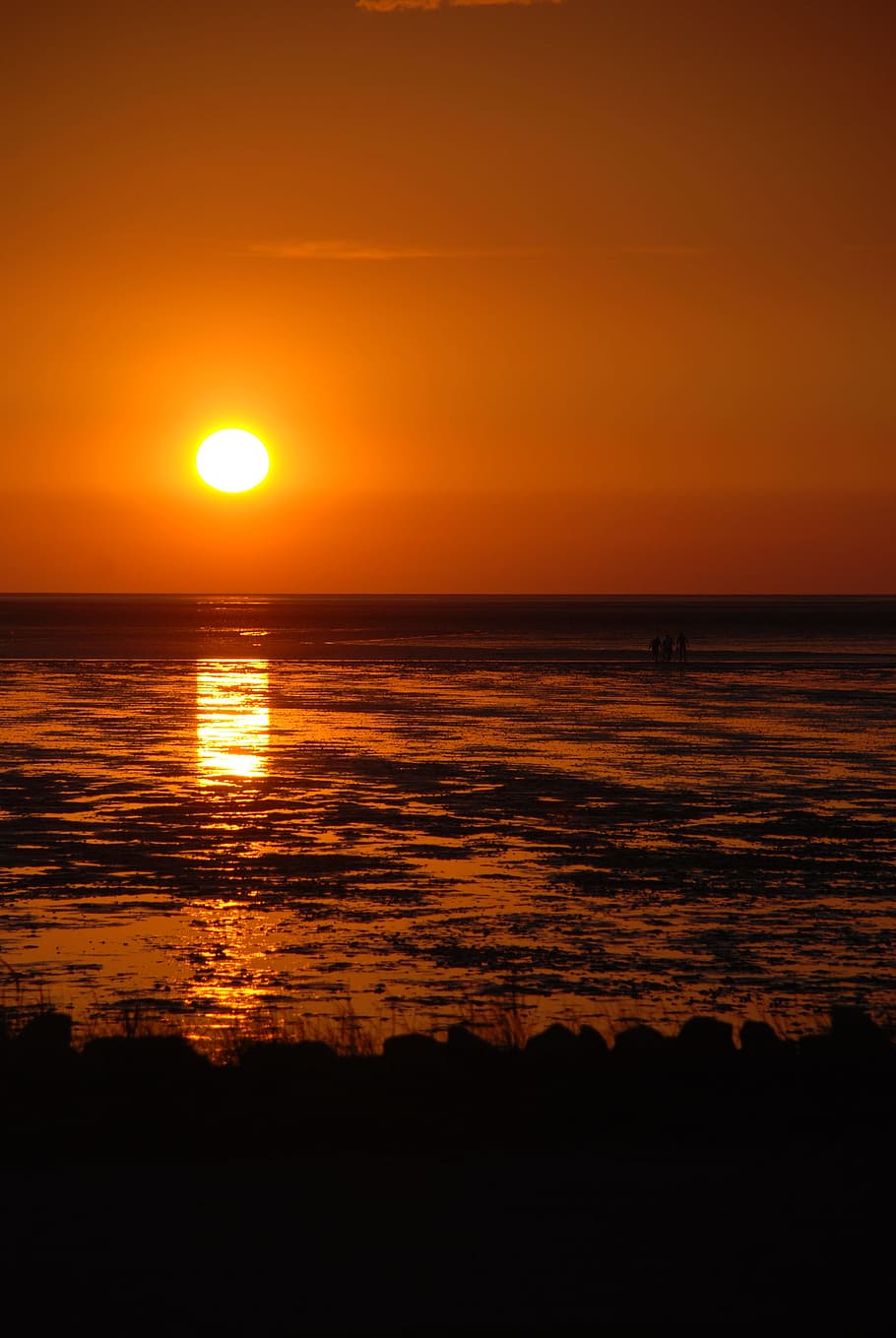 sunset, dusk, dawn, waters, sea, coast, evening, sky, orange color HD wallpaper