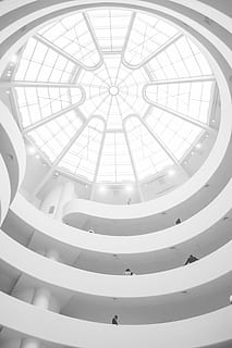 clear glass roof, group of people inside spiral dome building HD wallpaper