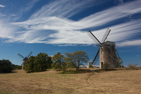 gotland, windmill, cloud, landscapes, wind power, wind turbine HD wallpaper