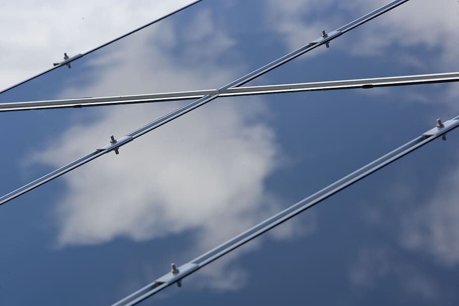 blue, solar panel, lines, clouds, reflection, cloudy sky, cloud - sky HD wallpaper