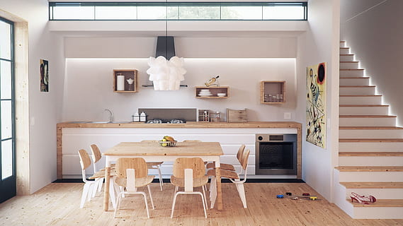 photo displays dining room, architecture, design, minimal, crown render HD wallpaper