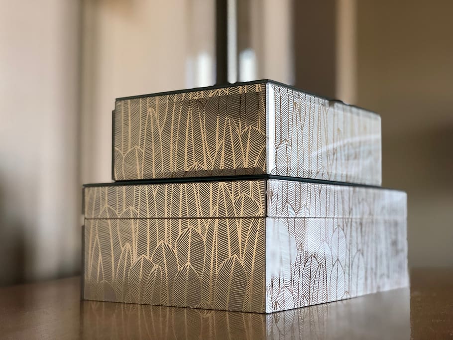 box, boxes, table, indoors, still life, wood - material, focus on foreground HD wallpaper