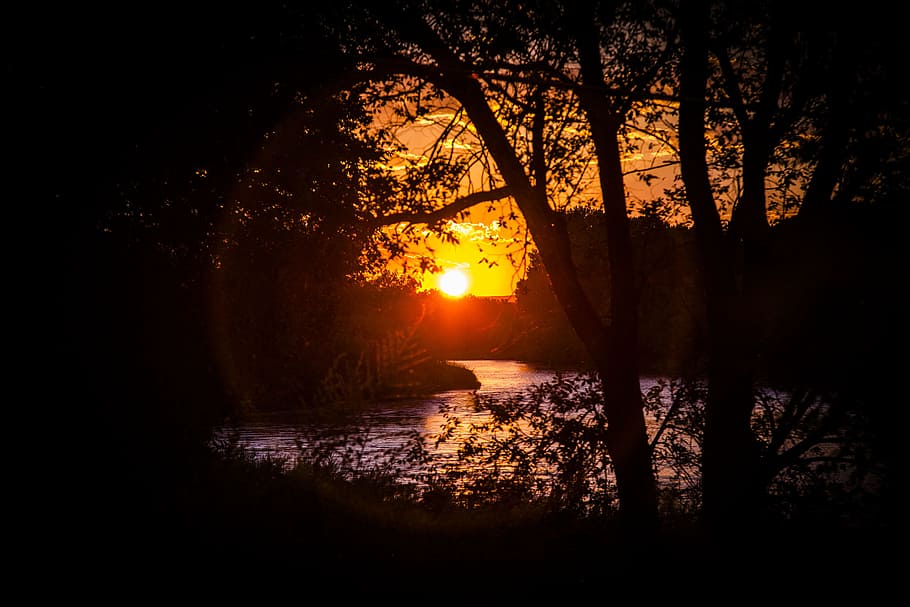 dawn, landscape, nature, sunset, clouds, dark, outdoors, reflection HD wallpaper