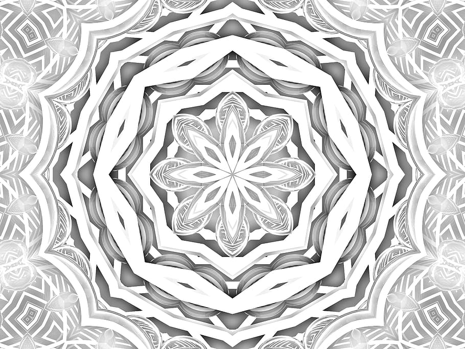 white and gray floral photo, mandala, pattern, backgrounds, design, HD wallpaper