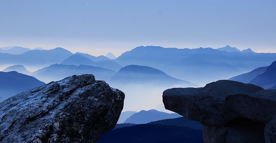 mountain cliff, sky, mountains, composing, collage, clouds HD wallpaper