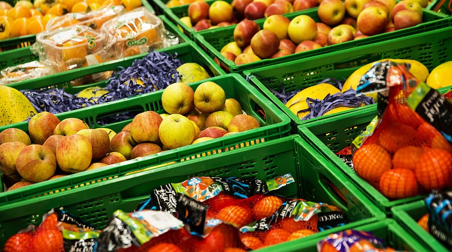 display crate of fruits, Supermarket, Vegetables, Food, Shop, HD wallpaper