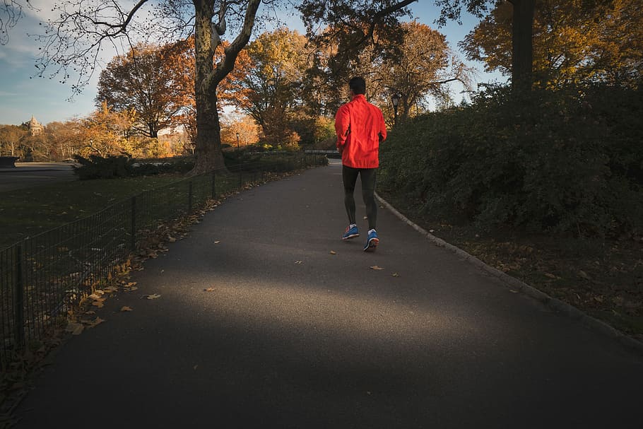 person jogging near park during daytime, person jogging on gray concrete road during daytime HD wallpaper