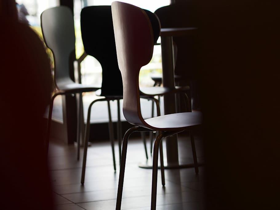 three chairs beside table, seating, cafe, chair legs, coffee shop HD wallpaper